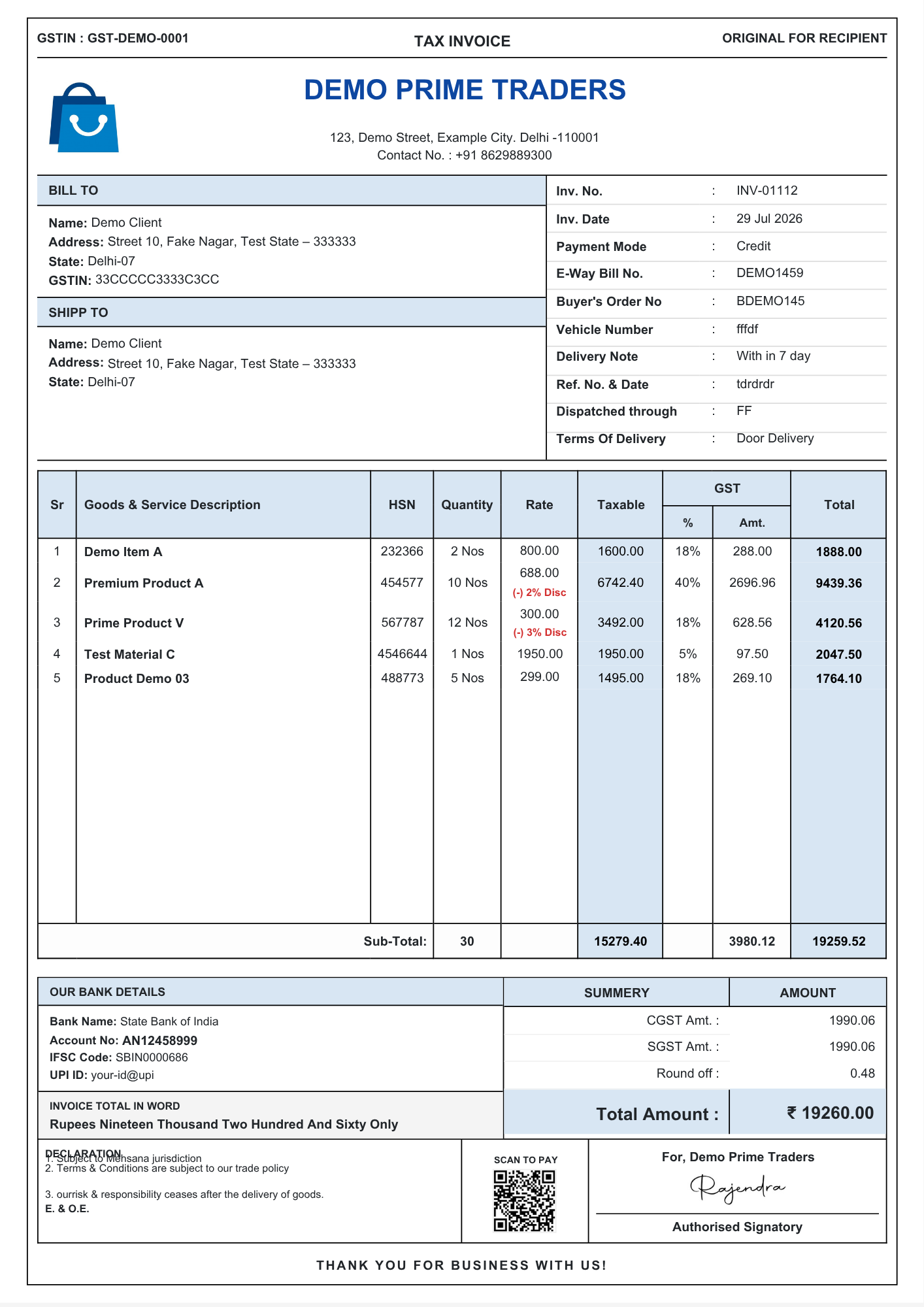 A4 GST Invoice